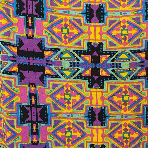Lularoe Nicole Geometric Printed Midi Dress Size M Yellow Purple Short Sleeves - Picture 8 of 10
